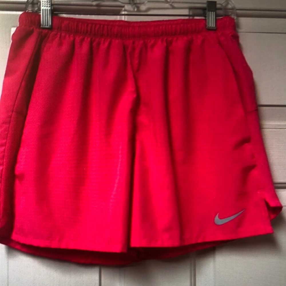 Nike Red Athletic Shorts with Reflective Swoosh